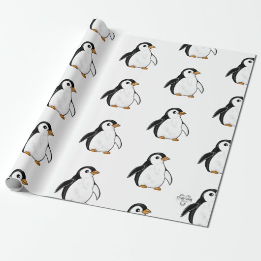 Papier Cadeau Chonky Penguin Adorable Whimsical Pattern Gift (Déroulé)