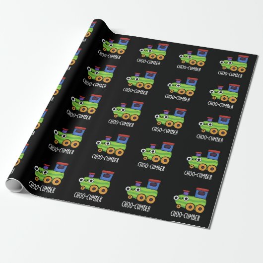 Papier Cadeau Choo-cumber Funny Concombre Pun de Concombre Dark  (Déroulé)