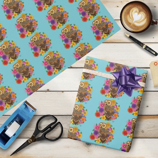 Papier Cadeau Chouette à fleurs