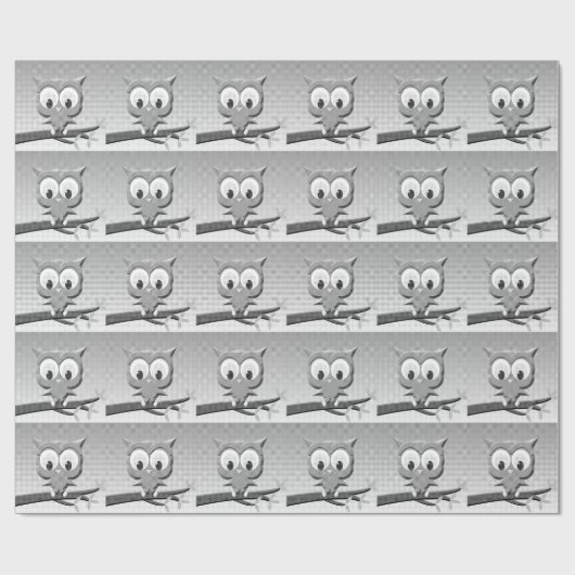 Papier Cadeau Chouette À Papier En Noir Et Blanc (Plat)