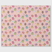 Papier Cadeau Chouette adorable et composition florale (Plat)