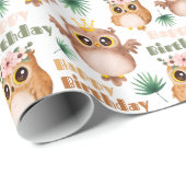 Papier Cadeau Chouette Bébé mignonne Joyeux anniversaire (Coin rond)