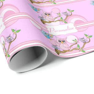 Papier Cadeau Chouette-bébé rose   Thème Douche