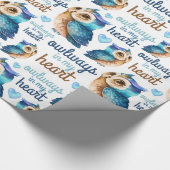 Papier Cadeau Chouette Bleu Aimer Moi-Même Dans Mon Coeur (Coin)