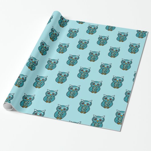 Papier Cadeau Chouette bleu turquoise (Déroulé)