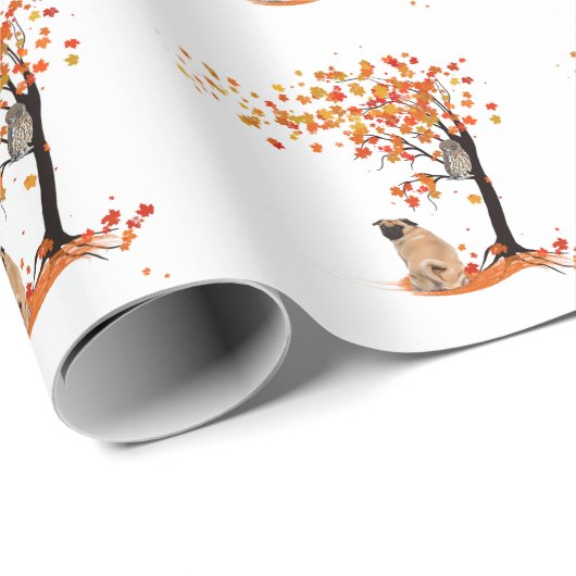 Papier Cadeau Chouette carlin Et Arbre Automne Propriétaire Carl (Coin rond)