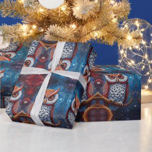 Papier Cadeau Chouette cosmique de sagesse
