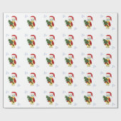Papier Cadeau Chouette dans un chapeau de Père Noël avec un arbr (Plat)