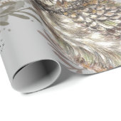 Papier Cadeau Chouette d'aquarelle noire et blanche Oiseau Natur (Coin rond)