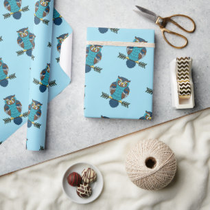 Papier Cadeau Chouette d'art populaire nordique