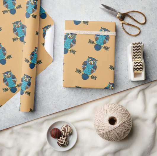 Papier Cadeau Chouette d'art populaire nordique (Artisanat)