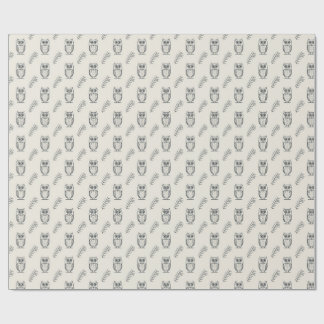 Papier Cadeau Chouette d'Athéna et motif de ligne gravée à l'oli