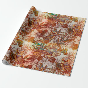 Papier Cadeau Chouette d'automne vintage