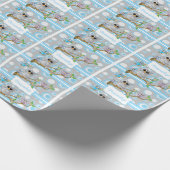 Papier Cadeau Chouette de bébé bleu et gris | Thème Douche (Coin)