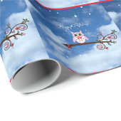 Papier Cadeau Chouette de Noël design de vacances mignon et colo (Coin rond)