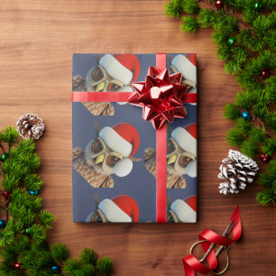 Papier Cadeau Chouette de Noël drôle portant un chapeau de Père
