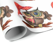 Papier Cadeau Chouette de Noël en papier Casquette et enveloppem (Coin rond)