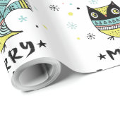 Papier Cadeau Chouette de Noël mignonne et typographie noire (Coin rond)