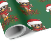 Papier Cadeau Chouette De Noël Sur La Branche De Pins (Coin rond)