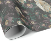 Papier Cadeau Chouette éffrayante et modèle floral de nuit (Coin rond)
