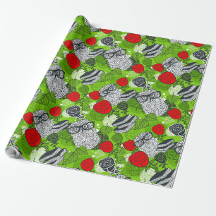 Papier Cadeau Chouette en roses rouges