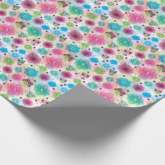 Papier Cadeau Chouette fleur mignonne arrière - plan motif (Coin)