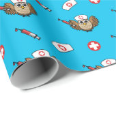 Papier Cadeau Chouette infirmière mignonne avec dessin à la seri (Coin rond)