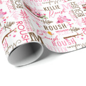 Papier Cadeau Chouette Inséparable avec nom et collage de monogr (Coin rond)