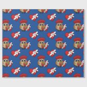 Papier Cadeau Chouette mignonne avec béret rouge et boîte cardia (Plat)