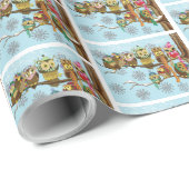 Papier Cadeau Chouette mignonne Snowflakes d'hiver (Coin rond)