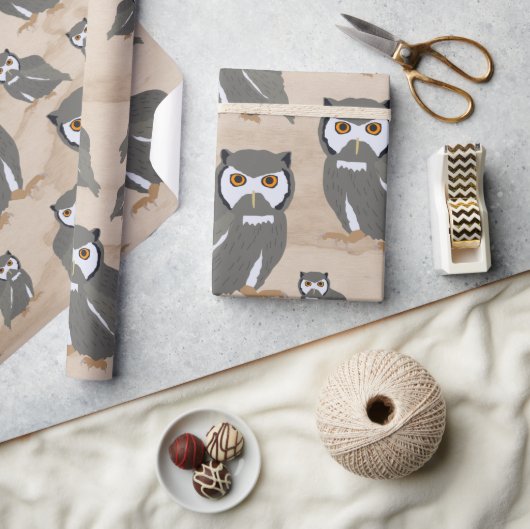 Papier Cadeau Chouette Motif & Bois rustique (Artisanat)