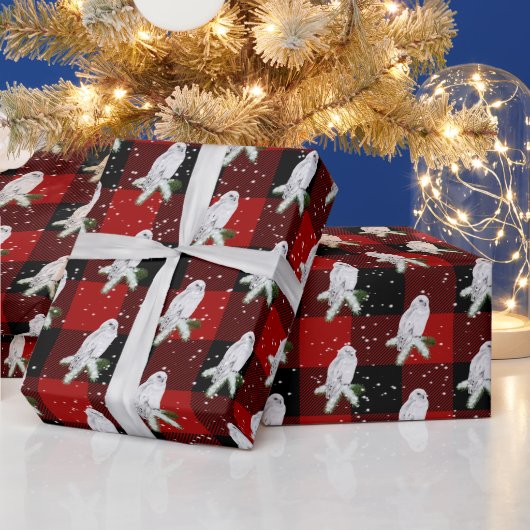 Papier Cadeau Chouette Neige Sur Buffalo Plaid (Vacances)
