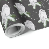 Papier Cadeau Chouette Neige Sur Pin (Coin rond)