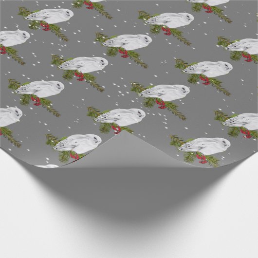 Papier Cadeau Chouette Neige Sur Pin Et Berries (Coin)