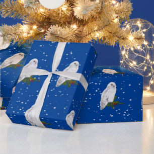 Papier Cadeau Chouette Neige Sur Pin Et Berries