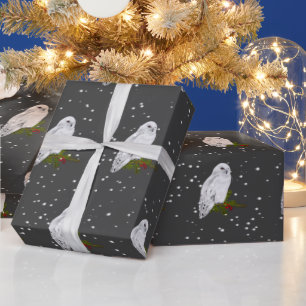 Papier Cadeau Chouette Neige Sur Pin Et Berries