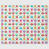 Papier Cadeau Chouette rose (Plat)