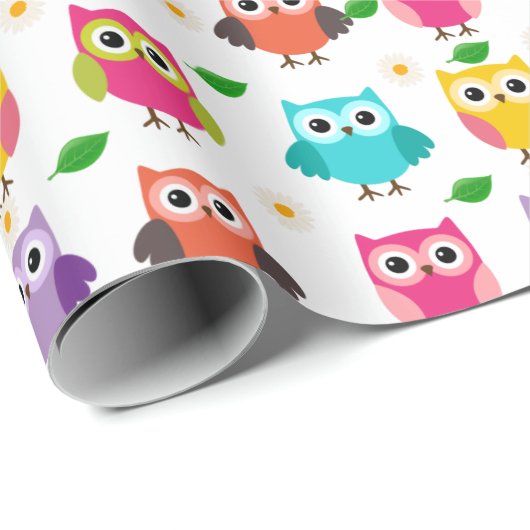 Papier Cadeau Chouette rose (Coin rond)