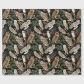 Papier Cadeau Chouette vintage et arbre à pin (Plat)