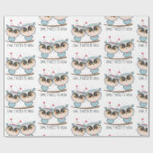 Papier Cadeau Chouettes amoureuses en amour (Plat)