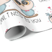 Papier Cadeau Chouettes amoureuses en amour (Coin rond)