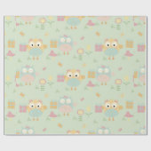 Papier Cadeau Chouettes Anniversaire Présents Vert Bleu Fleurs S (Plat)