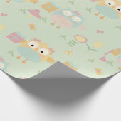 Papier Cadeau Chouettes Anniversaire Présents Vert Bleu Fleurs S (Coin)