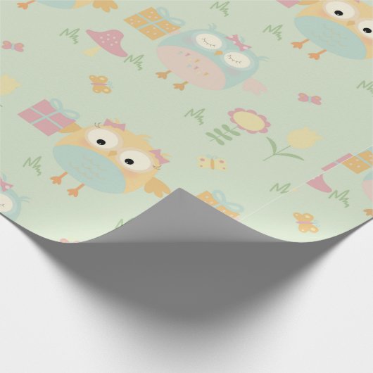 Papier Cadeau Chouettes Anniversaire Présents Vert Bleu Fleurs S (Coin)