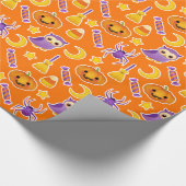 Papier Cadeau Chouettes Citrouilles d'Halloween Araignées Motif (Coin)