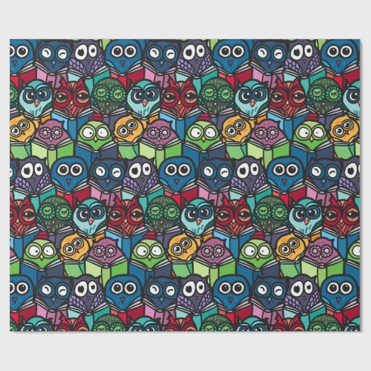 Papier Cadeau Chouettes colorées Lecture Motif mignon (Plat)