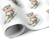 Papier Cadeau Chouettes D'Aquarelle Ski Sur Neige (Coin rond)