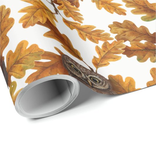 Papier Cadeau Chouettes d'automne sur coton blanc (Coin rond)