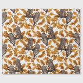 Papier Cadeau Chouettes d'automne sur coton blanc (Plat)