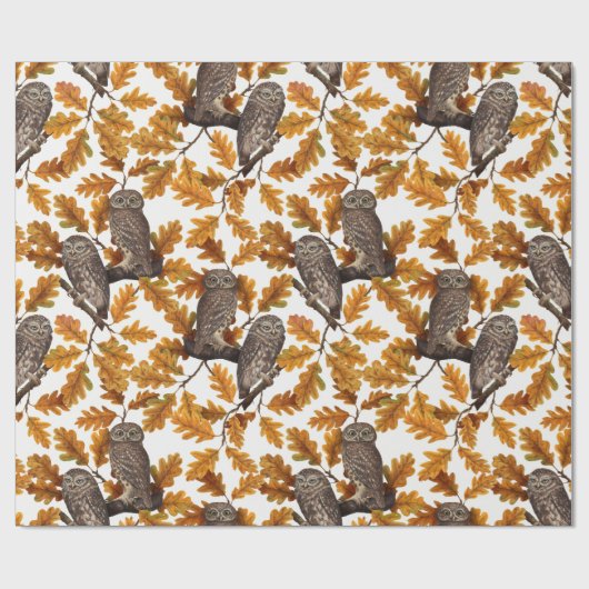 Papier Cadeau Chouettes d'automne sur coton blanc (Plat)